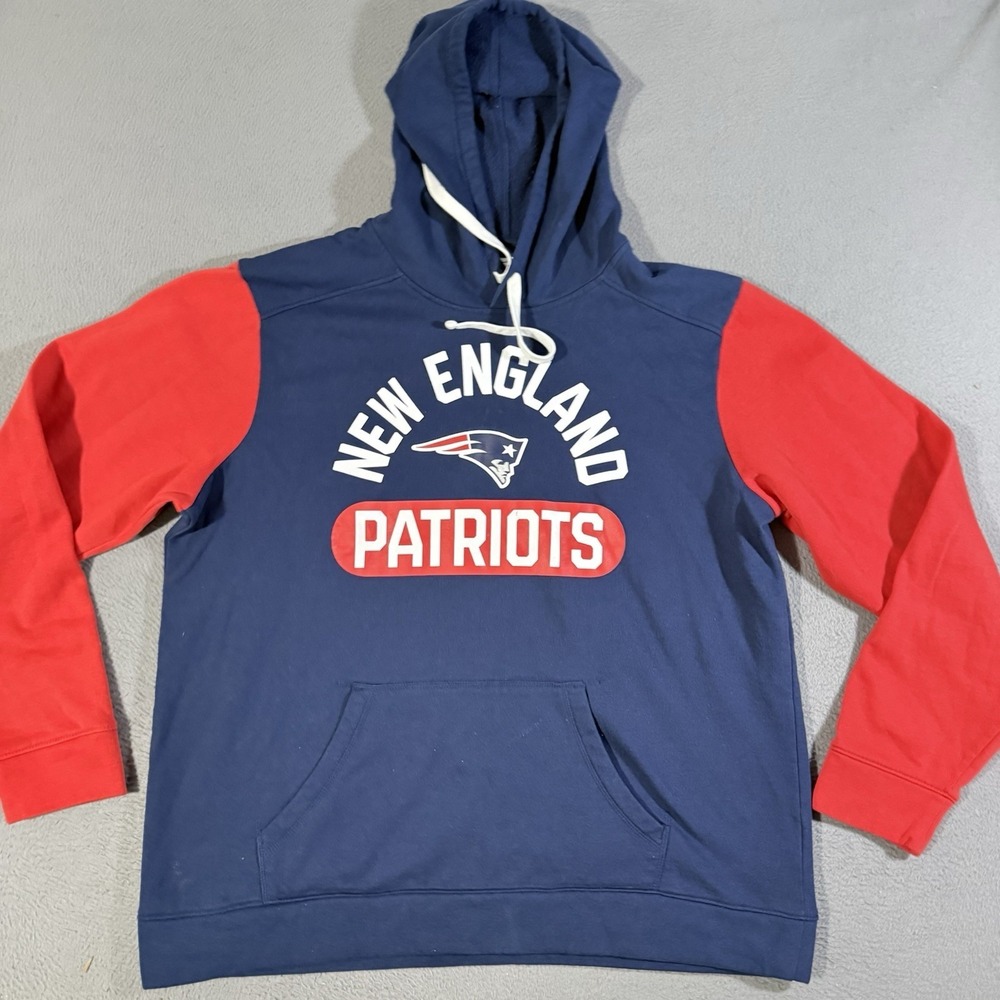 NEW ENGLAND PATRIOTS FANATICS Colorblock Sweatshirt Fleece Hoodie 2XL Red Blue‎